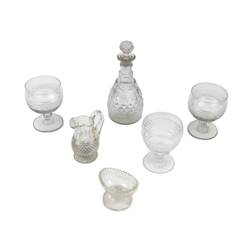 281 - Glassware: A very good late 18th Century Irish cutglass Decanter & stopper; an old cutglass Crea... 