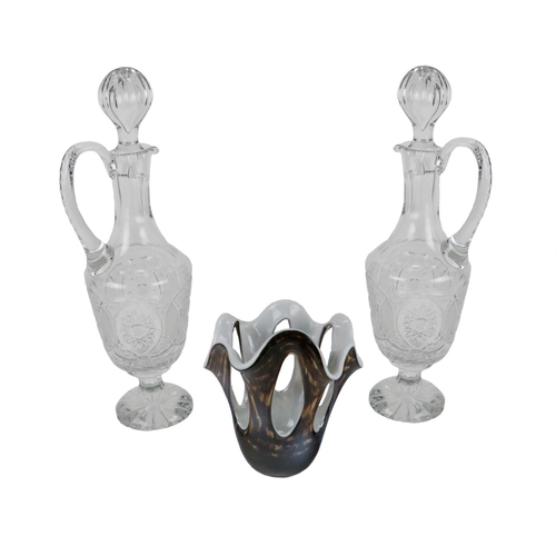 284 - A large pair of Waterford cutglass Claret Jugs, with stoppers; together with an Art Glass Vase. (3)N... 