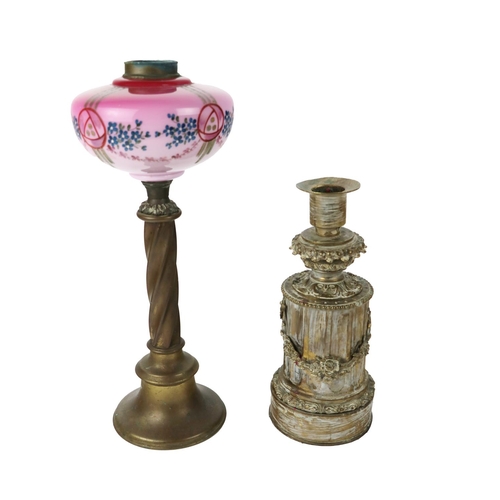 301 - A 19th Century French ormolu column shaped and floral decorated Candlestick, stamped (worn), ap... 