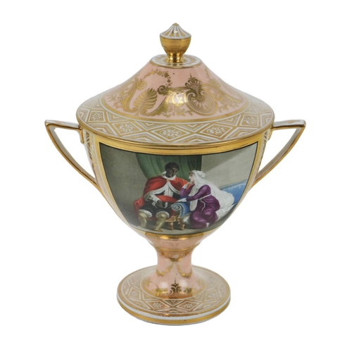 308 - A very good small Chamberlains Worcester two handled Cup and Cover, with gilt decorated pink ground,... 