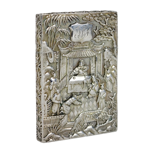 139 - A 19th Century Chinese Card Case, the front decorated with ceremonial scene depicting multiple figur... 