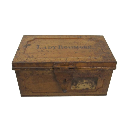 350 - Co. Monaghan: A heavy 19th Century painted rectangular insulated tin Deed Box, the lid inscribed Lad... 