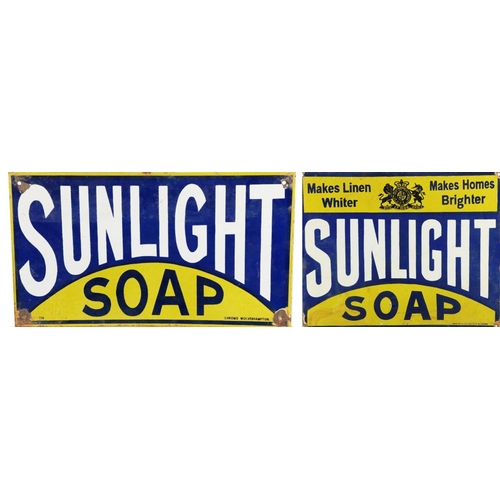 367 - Advertisement: A Vintage enamel Sign for Sunlight Soap - makes linen white makes homes brighter, pie... 