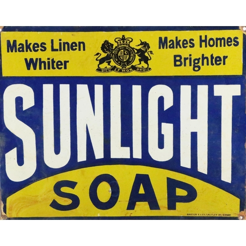 367 - Advertisement: A Vintage enamel Sign for Sunlight Soap - makes linen white makes homes brighter, pie... 