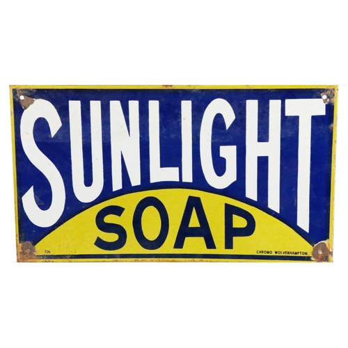 367 - Advertisement: A Vintage enamel Sign for Sunlight Soap - makes linen white makes homes brighter, pie... 