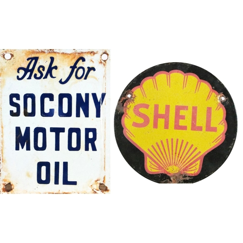 369 - Advertisement: A Vintage enamel Sign for 'Ask for Socony Motor Oil,' pierced, approx. 15cms x 1... 