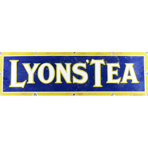 372 - Advertisement: A Vintage enamel Sign for 'Lyons Tea,' pierced, approx. 30cms x 102cms (12