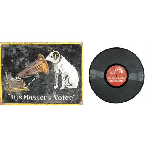 375 - Advertisement:  An unusual Vintage enamel circular Sign modelled as a Record for His Masters Voice R... 