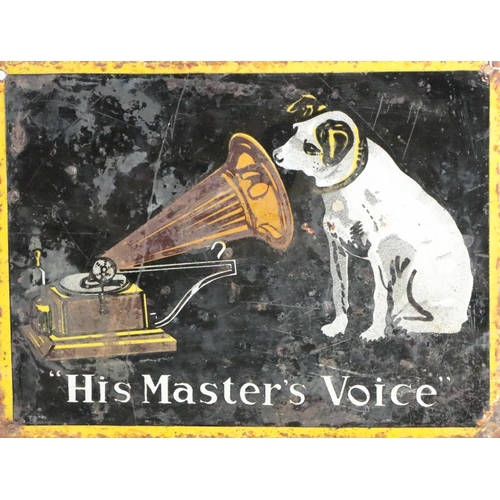 375 - Advertisement:  An unusual Vintage enamel circular Sign modelled as a Record for His Masters Voice R... 