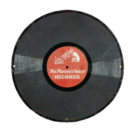 375 - Advertisement:  An unusual Vintage enamel circular Sign modelled as a Record for His Masters Voice R... 