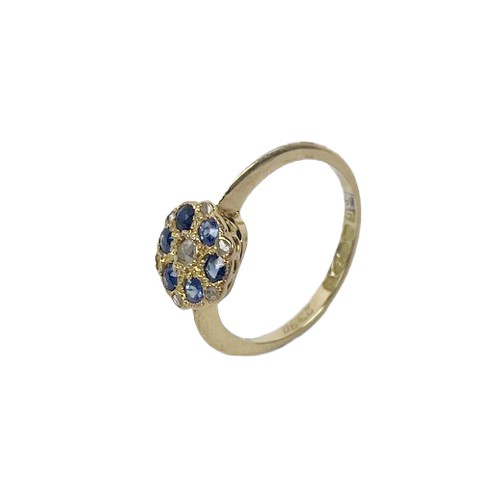 204 - An 18ct gold Ladies cluster Ring, set with six 2.5mm round (.48ct) sapphires and six rosecut ch... 