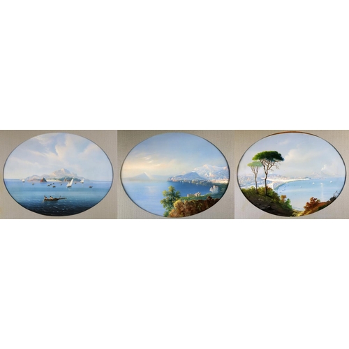 450 - 19th Century Neapolitan SchoolA set of three oval gouache views of the Amalfi Coast, showing Isle of... 