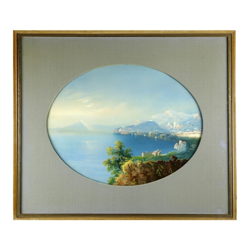 450 - 19th Century Neapolitan SchoolA set of three oval gouache views of the Amalfi Coast, showing Isle of... 