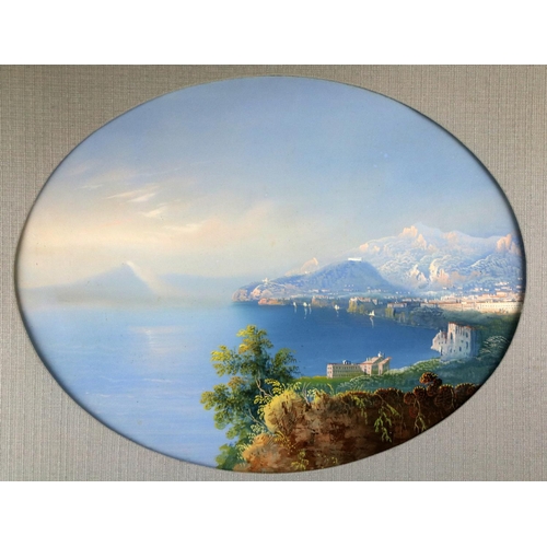 450 - 19th Century Neapolitan SchoolA set of three oval gouache views of the Amalfi Coast, showing Isle of... 