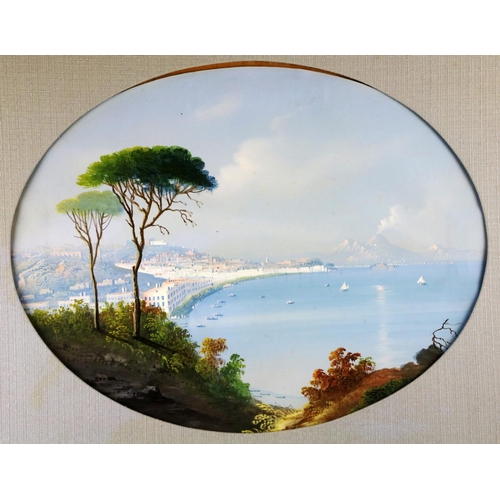 450 - 19th Century Neapolitan SchoolA set of three oval gouache views of the Amalfi Coast, showing Isle of... 