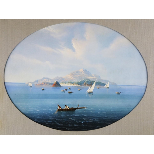 450 - 19th Century Neapolitan SchoolA set of three oval gouache views of the Amalfi Coast, showing Isle of... 