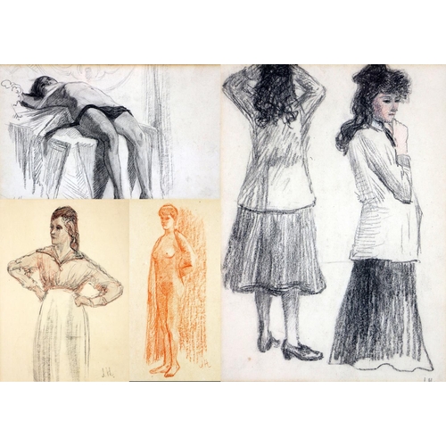 451 - J.H., 20th Century Irish SchoolA set of 4 Study Drawings of female figures and nudes, chalk and penc... 