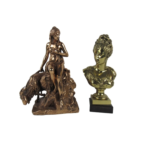 453 - After F. BarbedienneAn attractive gilded bronzed Bust of an elegant Lady with ornate headdress and l... 