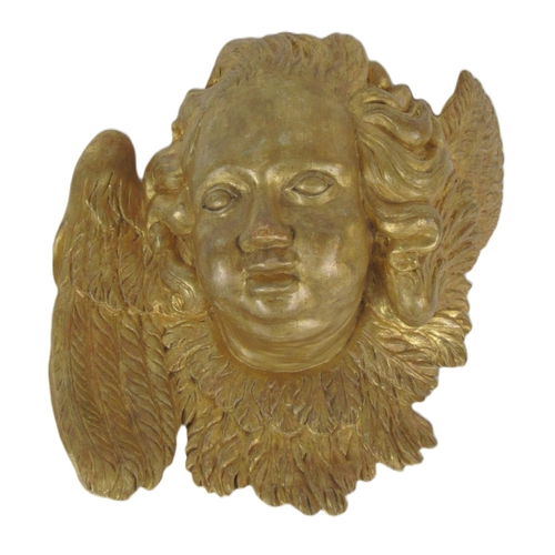 472 - An antique Baroque style carved giltwood winged cherub Bust, approx. 35cms high x 38cms wide (14