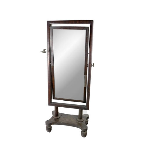 477 - A William IV Irish mahogany Cheval Mirror, in the manner of Williams & Gibton, with adjustable c... 