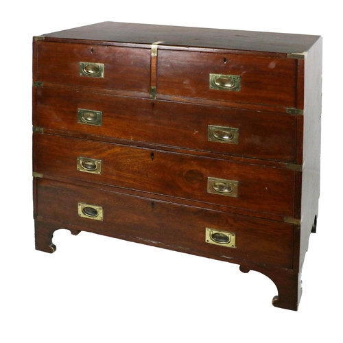 483 - A 19th Century oak Military Chest, with two short and three long drawers (in two parts), attributed ... 