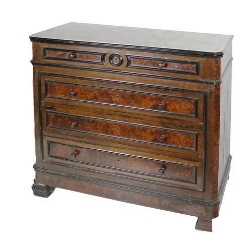 487 - A Victorian walnut marble top Commode, with four graduating drawers with turned handles, on shaped b... 