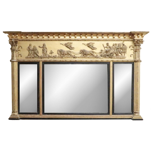 491 - An attractive late 19th Century giltwood Overmantel Compartmental Mirror, in the Adams taste, the in... 