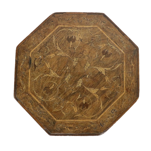 497 - A 19th Century octagonal Occasional Table, of small proportions, the top with ornate leaf inlay, the... 