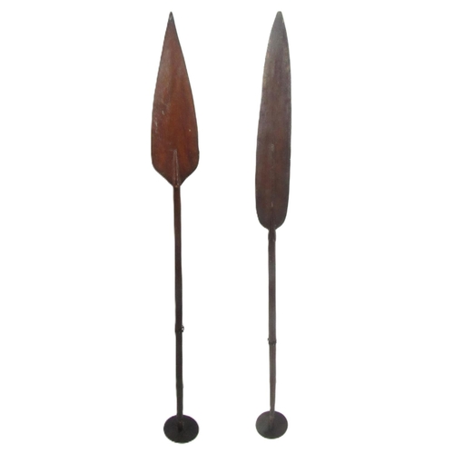 515 - Ethnographic:  A 19th Century Polynesian Spear Paddle, the pointed splayed top with ribbed centre bo... 