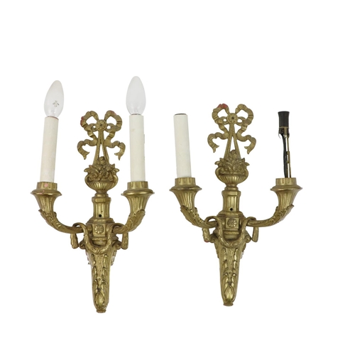 452 - A pair of attractive French style ormolu two branch Wall Lights, decorated in the Adams taste, each ... 