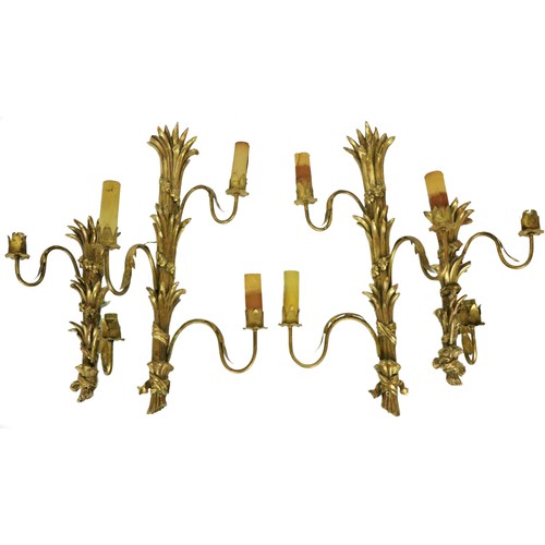 493 - A pair of 19th Century attractive giltwood two branch Wall Lights, with scroll arms (converted) each... 