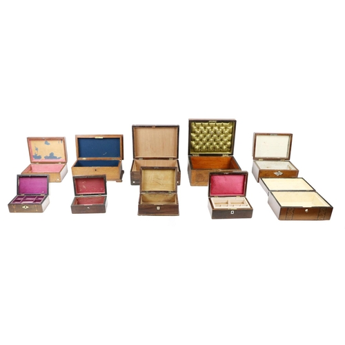 345 - A collection of 10 varied 19th Century mahogany, rosewood and oak lift top Boxes, with marquetry des... 