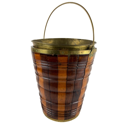 666 - An early 19th Century Dutch 'Teestoof' fruitwood Bucket, (used for hot coal) with brass bands, liner... 