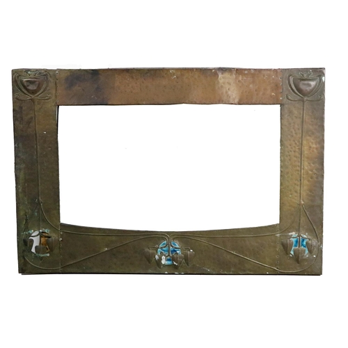 545 - An Art Nouveau beaten copper Frame, with embossed stylised flowers and enamel insets (as is) 91cms w... 