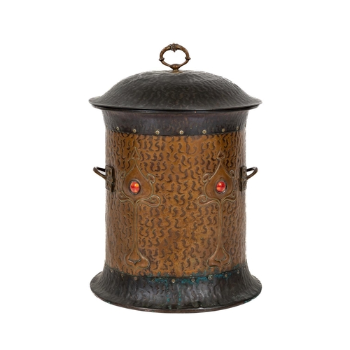 546 - An attractive fine quality Arts and Crafts Scottish School Fuel Bin, the domed lift top with ornate ... 