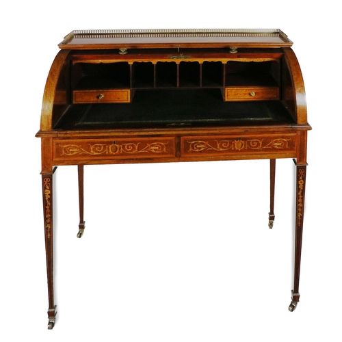 583 - An attractive 19th Century mahogany Ladies Writing Desk, the platform top with pierced brass gallery... 