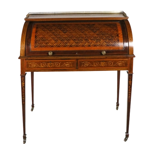 583 - An attractive 19th Century mahogany Ladies Writing Desk, the platform top with pierced brass gallery... 