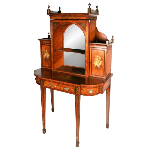 584 - An attractive 19th Century satinwood and inlaid mirror backed Cabinet, the raised centre with g... 