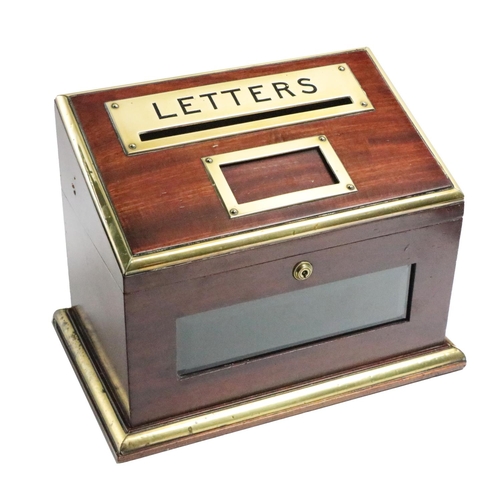 596 - A fine quality Irish Georgian period mahogany 'Estate' Letter Box, with sloped top brass mounts, and... 