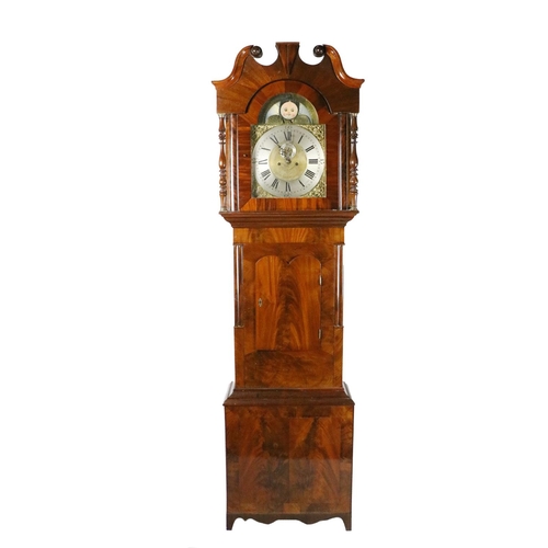 619 - A large 19th Century Scottish mahogany cased Grandfather Clock, the hood with breakneck pediment ove... 