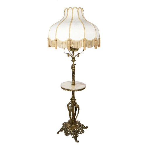 624 - A fine quality French style tall ormolu Oil Lamp, the top converted with domed cream damask shade, w... 