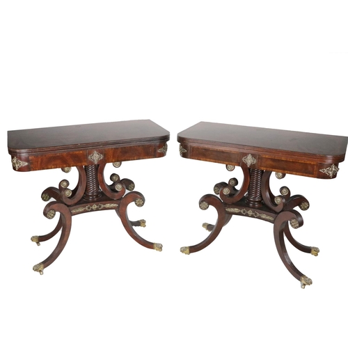 630 - An attractive pair of Georgian style fold-over Side Tables, in the manner of Duncan Phyfe, the cross... 