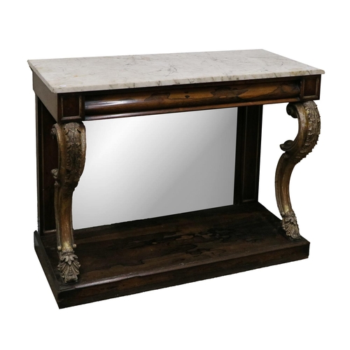 651 - A fine quality Regency period rosewood Console Table, in the manner of Del Vecchio, the white marble... 