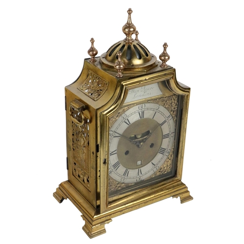 654 - An attractive 18th Century brass framed Bracket Clock, with a multipiece brass dial with mock pendul... 