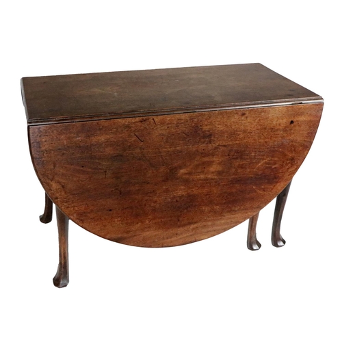 678 - An Irish Georgian period heavy mahogany drop-leaf Table, with D flaps gate leg action, cabriole legs... 