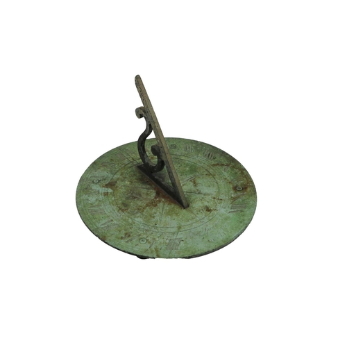 717 - A 19th Century Irish bronze circular Sundial, signed 'Spear, College Green, Dublin,' with Roman... 