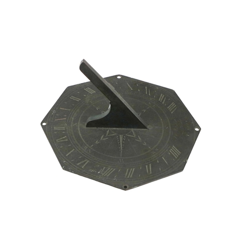 734 - A 19th Century Irish slate octagonal shaped Sundial, by Mason, Essex Bridge, Dublin, with plain bras... 