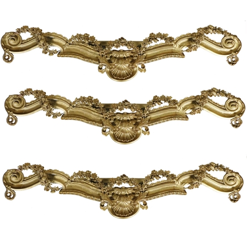 748 - A suite of 3 - 19th Century carved giltwood Pelmets, with central shell cartouche issuing floral swa... 