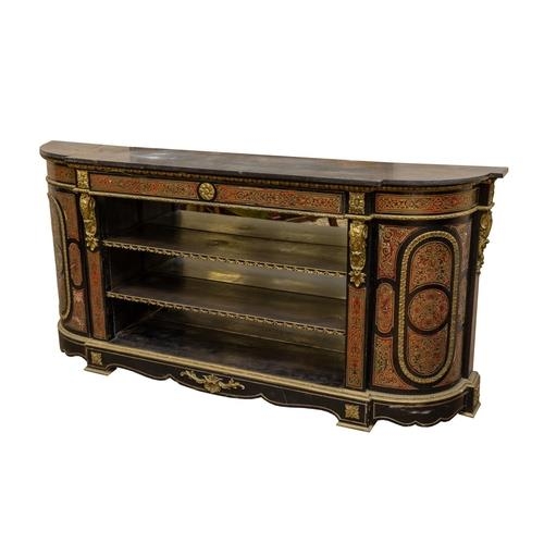 754 - A 19th Century brass inlaid boulle Credenza, of breakfront outline with dark grey slate top, (as is)... 