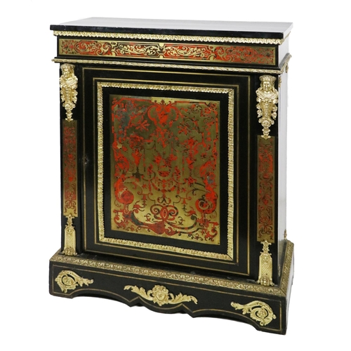 755 - A Victorian ebonised Boulle Pier Cabinet, the plain top over ornate frieze with ormolu borders above... 